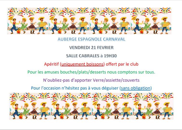 Auberge carnaval 2025
